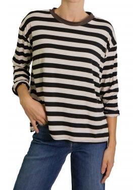 Maglia con contrasto di colore colletto a righe morbida 